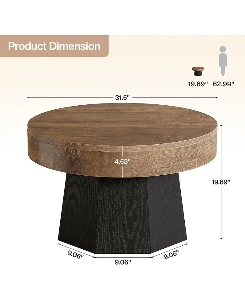 Tribesigns 31.5" Round Coffee Table, Two-Tone, for Small Space
