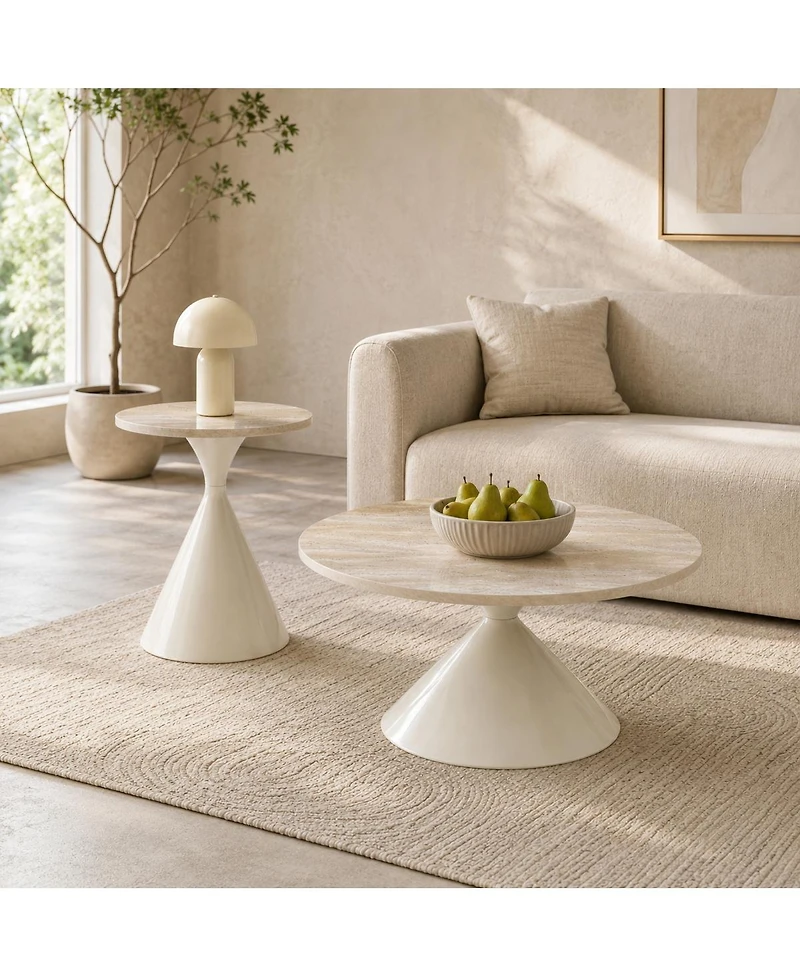 Streamdale Furniture 2-Piece Round Travertine Coffee Table Set