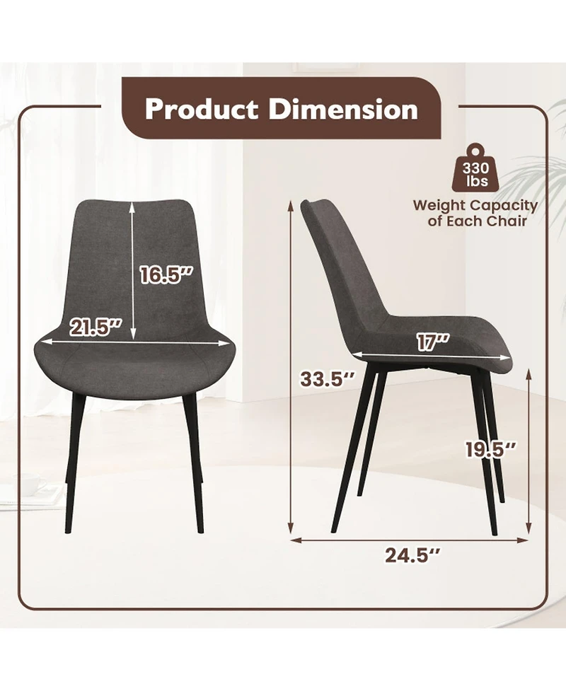 Sugift Set of 4 Upholstered Dining Chairs with Metal Legs and Padded Curved Backs