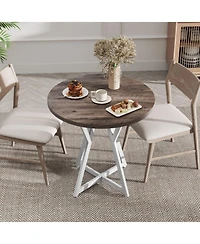 Sugift 36 Inch Round Dining Table with X-Shaped Metal Pedestal Base