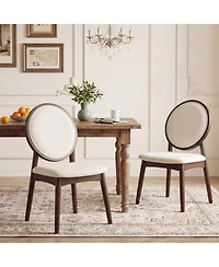 Sugift Upholstered Dining Chairs Set of 2 with Padded Linen Seat and Solid Rubber Wood Frame