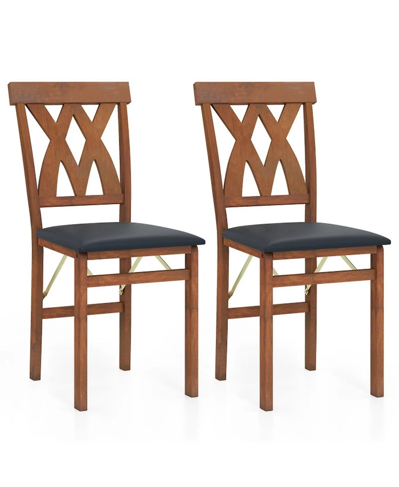 Sugift Folding Dining Chairs Set of 2 Faux Leather Upholstered Armless Kitchen Seating Rubber Wood Frame