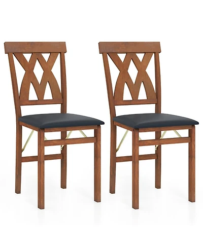 Sugift Folding Dining Chairs Set of 2 Faux Leather Upholstered Armless Kitchen Seating Rubber Wood Frame