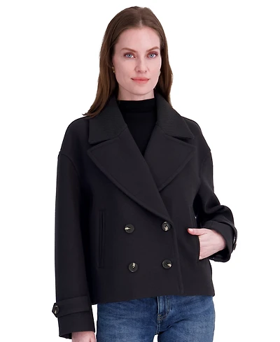 Tahari Women's Double-Breasted Notch-Collar Cropped Coat