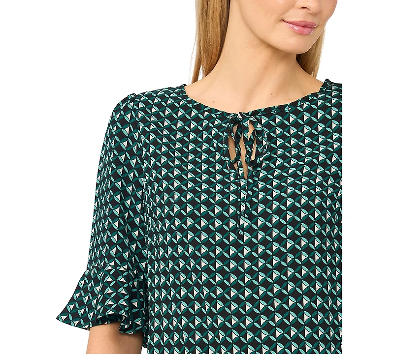 CeCe Women's Split-Tie-Neck 3/4-Sleeve Ruffle-Cuff Blouse