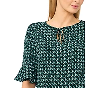 CeCe Women's Split-Tie-Neck 3/4-Sleeve Ruffle-Cuff Blouse