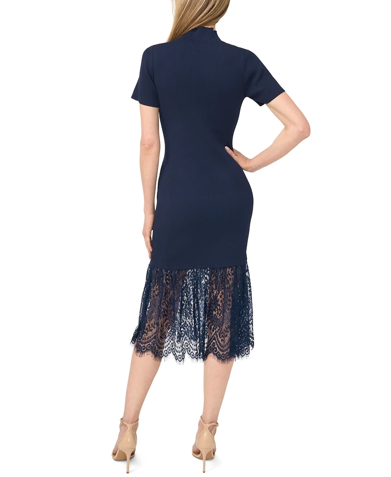 CeCe Women's High-Neck Lace Midi Sweater Dress