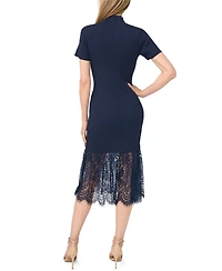 CeCe Women's High-Neck Lace Midi Sweater Dress