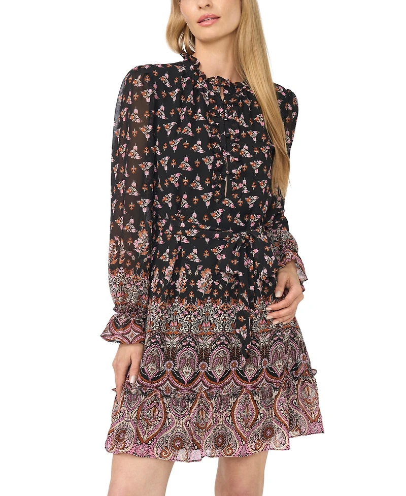 CeCe Women's Long-Sleeve V-Neck Ruffle Mini Dress