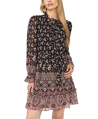 CeCe Women's Long-Sleeve V-Neck Ruffle Mini Dress