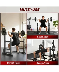 Sevorley Adjustable Squat Rack Stand with Dual Barbell Holders, Safety Spotters, Plate Storage, Heavy-Duty Steel Frame