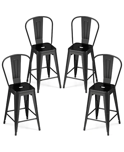 Sugift Set of 4 Stackable Metal Bar Stools with Removable Backrests and Footrests