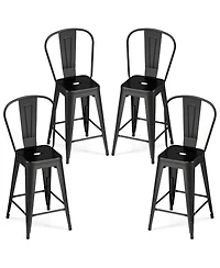 Sugift Set of 4 Stackable Metal Bar Stools with Removable Backrests and Footrests