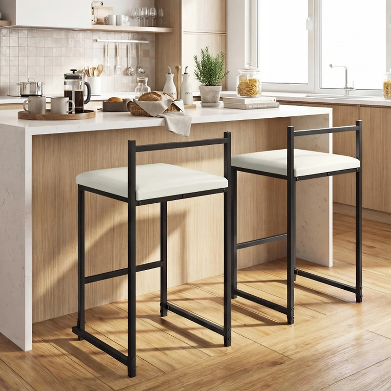 Sugift Set of 2 Stackable Counter Height Bar Stools with Upholstered Seat and Footrest