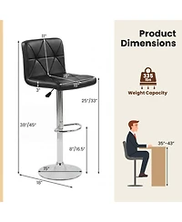 Sugift Adjustable Swivel Bar Stools Set of 2 with Diamond Quilted Faux Leather Seat and Footrest