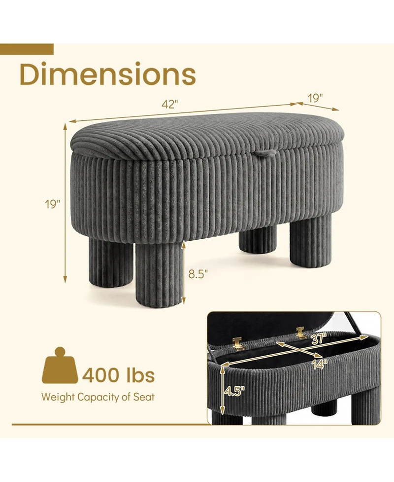Sugift 42 Inches Storage Ottoman Bench Corduroy Upholstered Footstool with Hidden Compartment