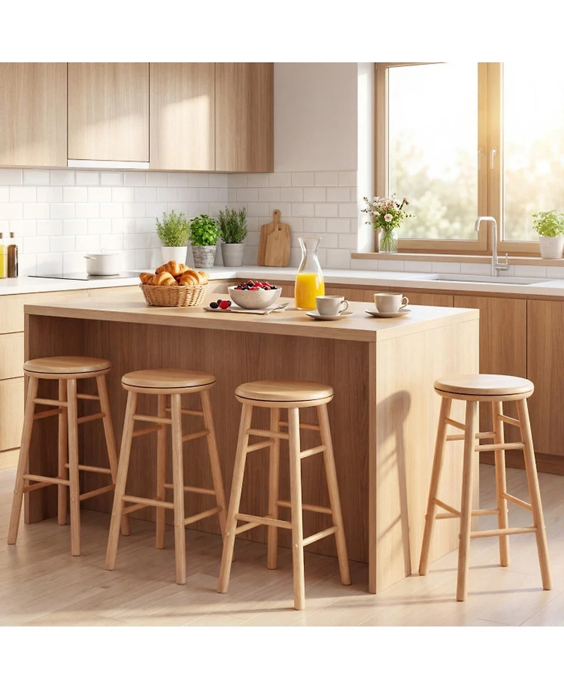 Sugift Rubber Wood Swivel Bar Stools Set of 2 Counter Height 24 Inch Round Seats with Footrests