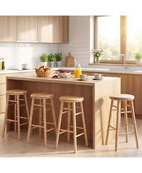 Sugift Rubber Wood Swivel Bar Stools Set of 2 Counter Height 24 Inch Round Seats with Footrests