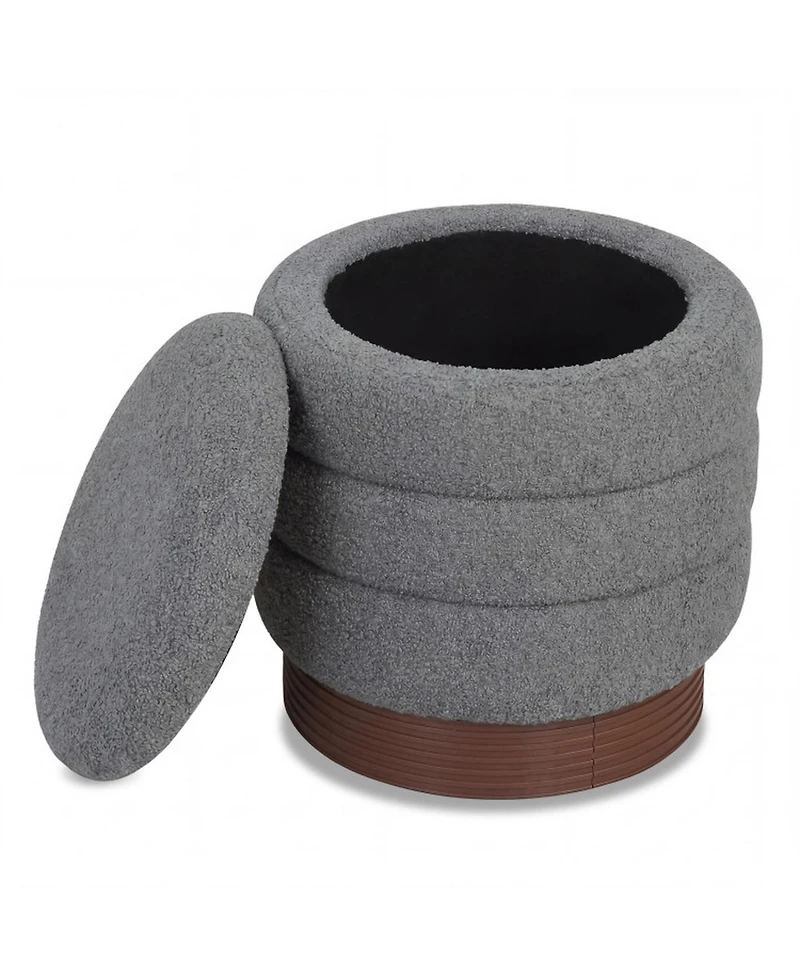 Sugift Swivel Round Storage Ottoman Upholstered Boucle Fabric Vanity Stool with Hidden Compartment