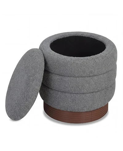 Sugift Swivel Round Storage Ottoman Upholstered Boucle Fabric Vanity Stool with Hidden Compartment