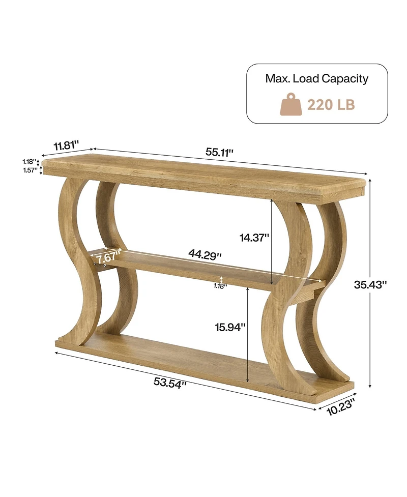 Tribesigns 55" Console Table with 3-Tier Storage, Modern Farmhouse