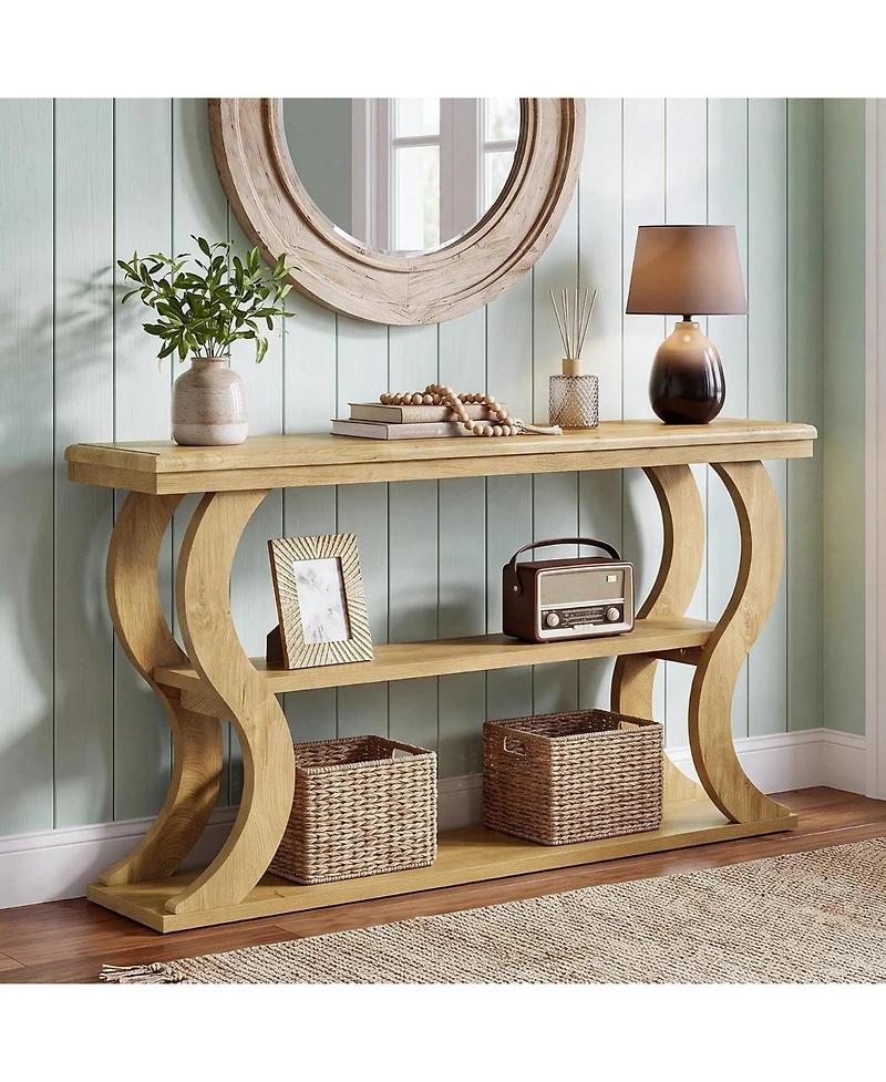 Tribesigns 55" Console Table with 3-Tier Storage, Modern Farmhouse