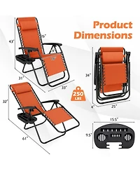Sugift Set of 2 Zero Gravity Recliner Chairs with Cup Holder Trays and Adjustable Pillows