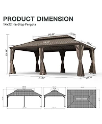 Asagikoiai 14 x 22 Feet Hardtop Gazebo, Metal Patio Gazebo Canopy with Curtains and Netting