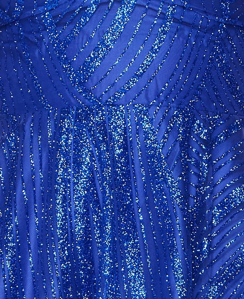 B Darlin Juniors' Sweetheart Neck Glitter Mesh Lace-Up Back Dress