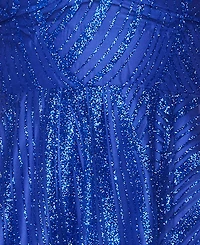 B Darlin Juniors' Sweetheart Neck Glitter Mesh Lace-Up Back Dress