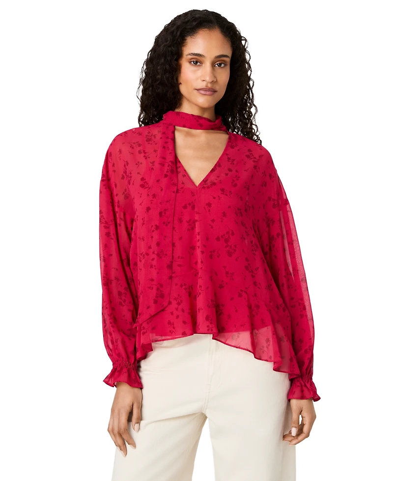 French Connection Women's Marina Long-Sleeve V-Neck Chiffon Top