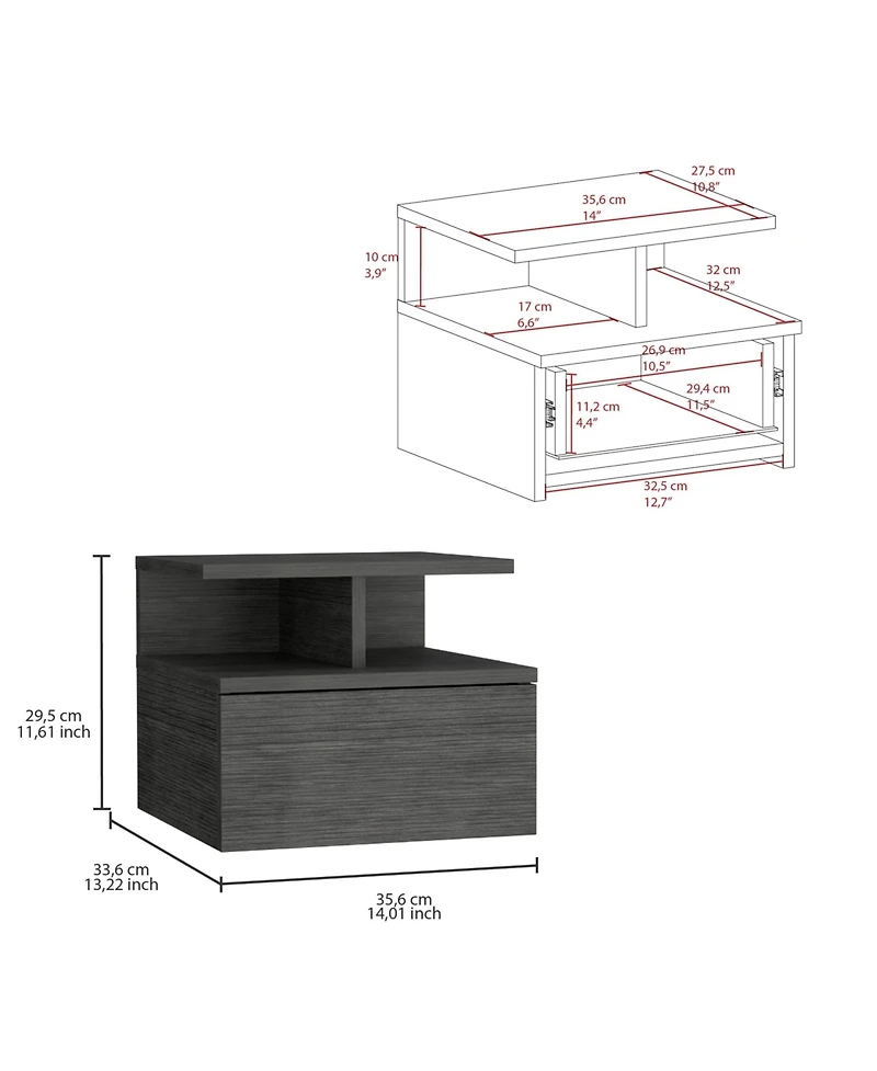 Flynama Floating Wall-Mounted Nightstand with Drawer and Open Shelves