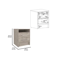 Flynama Light 2-Drawer Nightstand with Open Shelf and Metal Handles, 19.9"H