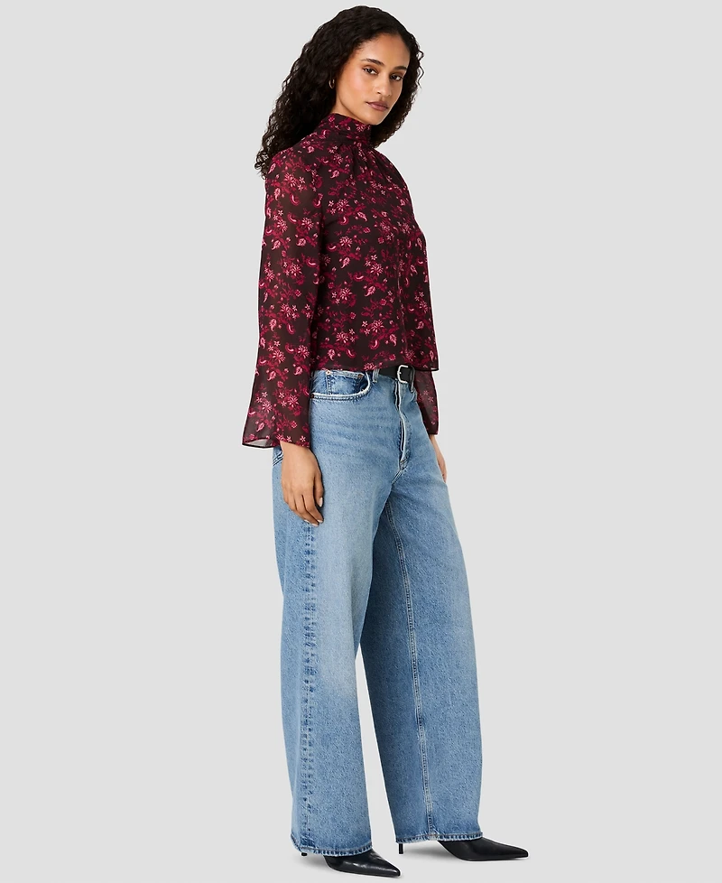 French Connection Women's Marina Chiffon Bow Long-Sleeve Mock-Tie Neck Floral-Print Blouse