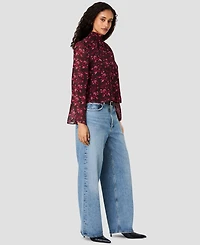 French Connection Women's Marina Chiffon Bow Long-Sleeve Mock-Tie Neck Floral-Print Blouse
