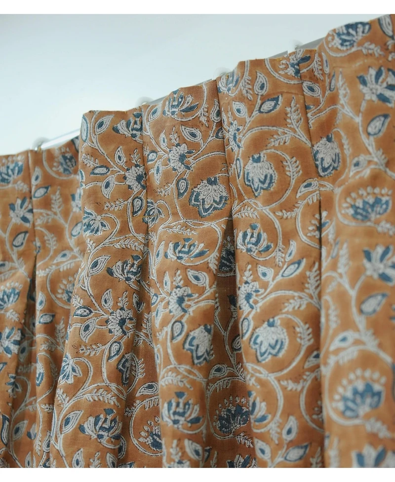 Fabdivine Handcrafted Boho Block Print Two Pleated Pure Linen Curtain