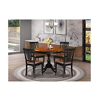 East West Furniture 5-Piece Dining Room Set Consists of a Mid Century Dining Table and 4 Faux Leather Dinner Chairs with Slatted Back