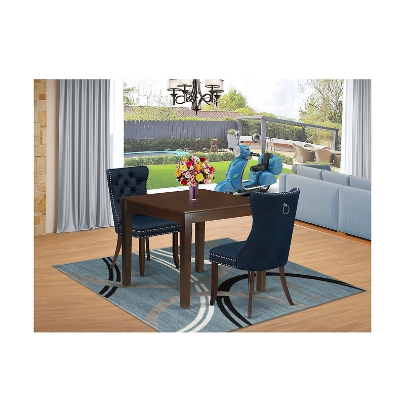 East West Furniture 3 Piece Kitchen Table and Chairs Set Consists of a Square Modern Dining Table