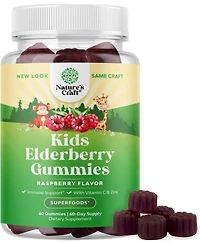 Nature's Craft Kids Elderberry Gummies with Zinc and Vitamin C, Daily Immune Support Gummies for Children, Raspberry Flavor, 60 Count