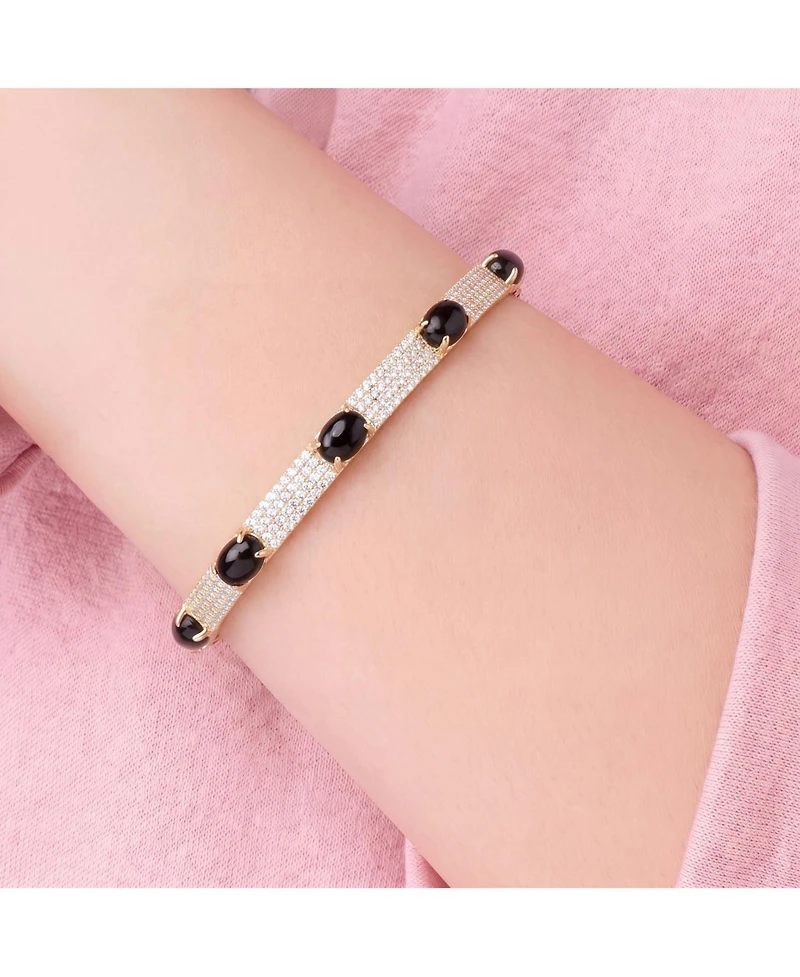 The Lovery Onyx Cz Pave Station Bangle 14K Gold-Plated Sterling Silver