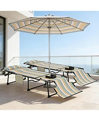 ECHTPeak 2 Piece Folding Chaise Lounge, with Face Hole, 5-Level Reclining Back, with Side Pocket and Headrest, for Beach, Yard, Patio