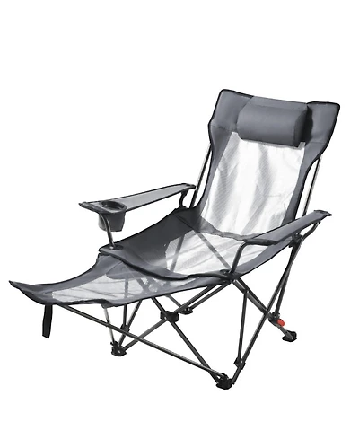 ECHTPeak 4 Adjustable Positions Portable Folding Lounger,Headrest and Foot Rest, Supports 220 lbs, Heavy Duty Camp Chairs for Patio