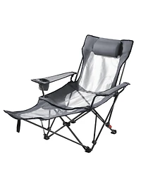 ECHTPeak 4 Adjustable Positions Portable Folding Lounger,Headrest and Foot Rest, Supports 220 lbs, Heavy Duty Camp Chairs for Patio