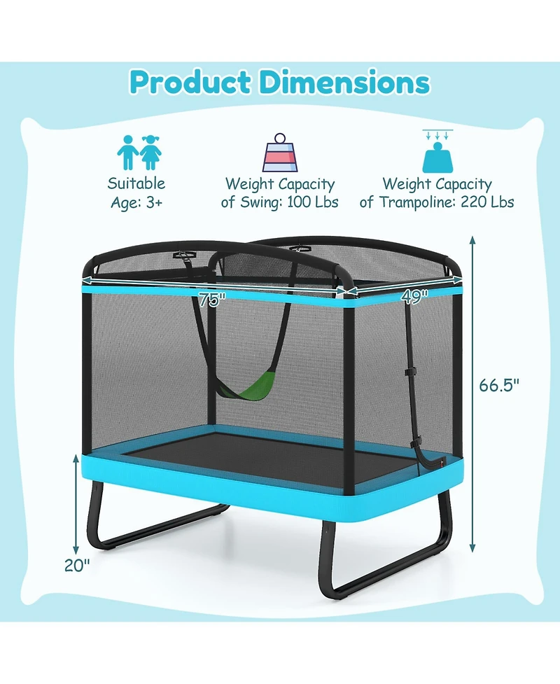 Gymax 6 Ft Kids Trampoline w/Swing Safety Enclosure Net Gift for Boys Girls Age 3 Plus