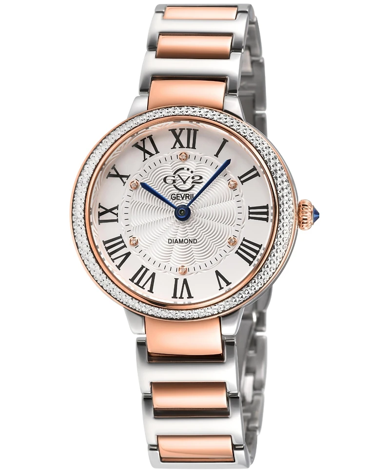 GV2 Women's Rome Brillante Swiss Quartz Two toned Ss/Iprg Stainless Steel Bracelet Diamond Watch