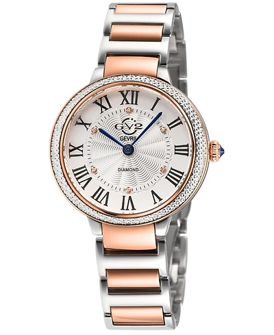 GV2 Women's Rome Brillante Swiss Quartz Two toned Ss/Iprg Stainless Steel Bracelet Diamond Watch