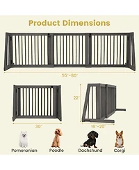 Gymax Folding Adjustable Free Standing 3 Panel Wood Pet Dog Slide Gate Safety Fence
