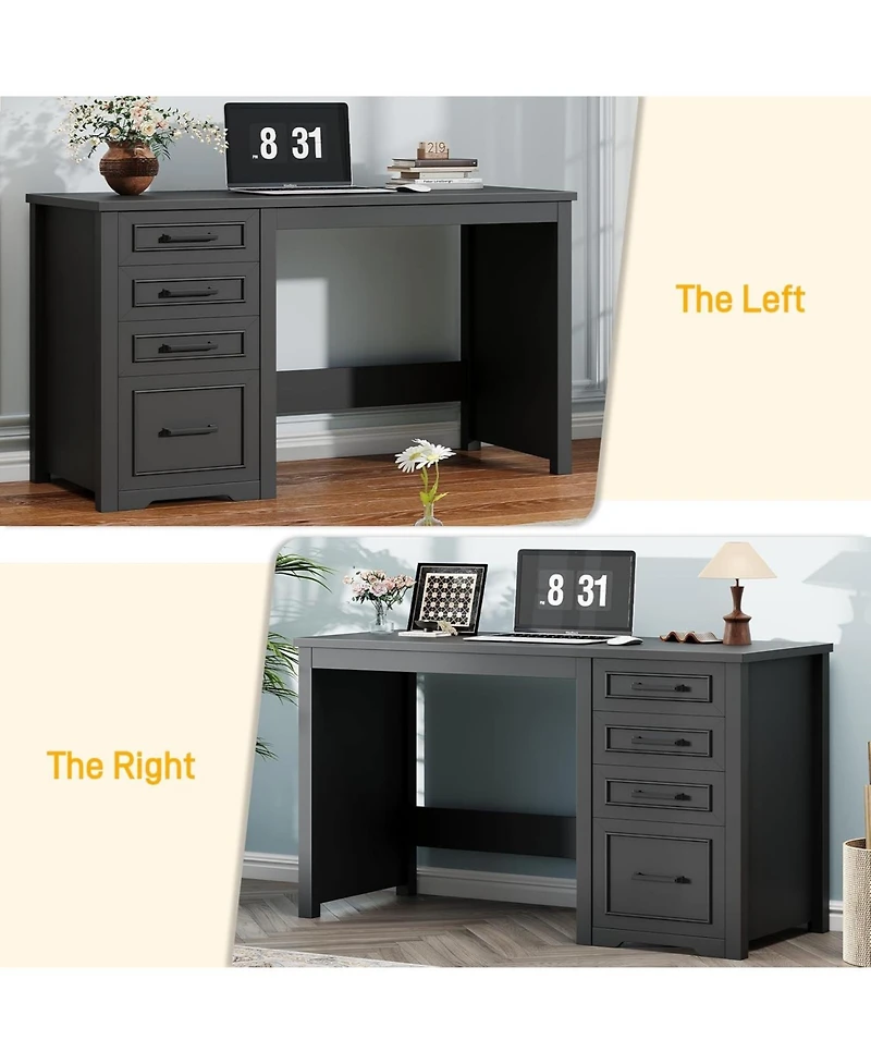 Vabches Farmhouse Executive Desk with Drawers and Charging Station for Home Office