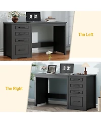 Vabches Farmhouse Executive Desk with Drawers and Charging Station for Home Office