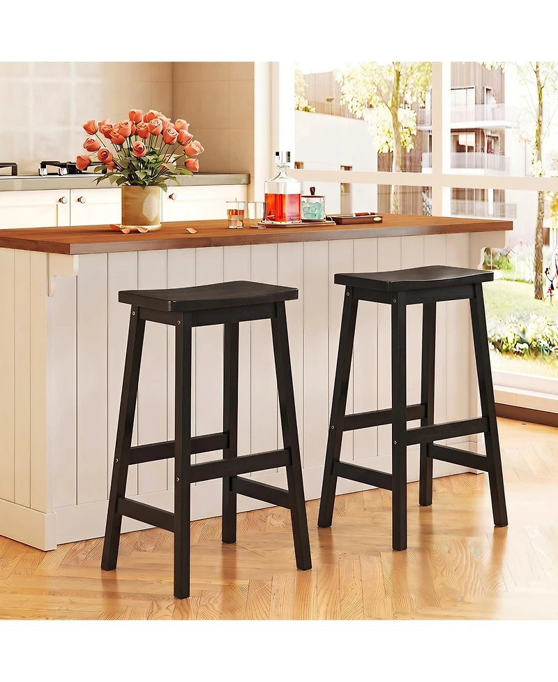 Gymax 29'' Saddle-Seat Counter Height Stools Set of 2 Backless Barstools with Curved Seat